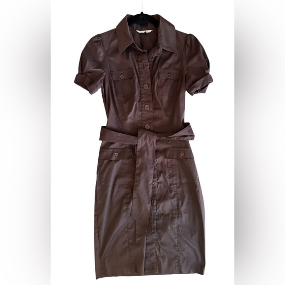 Diane Von Furstenberg Clive Chocolate Brown Military Button Up Shirt Dress Sz 8 - Picture 2 of 6